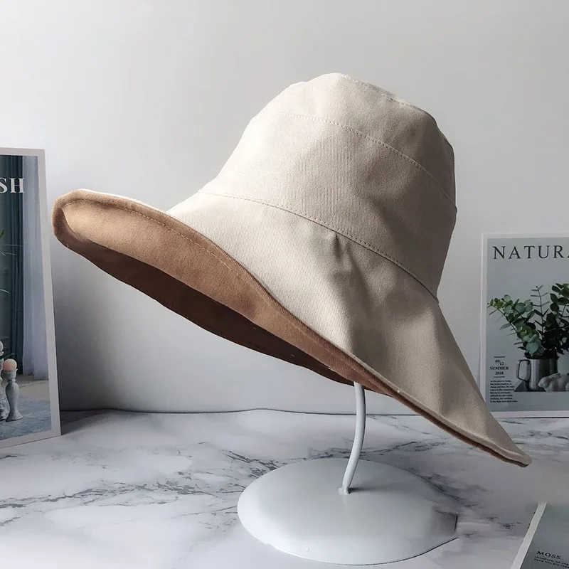 Khaki And Beige Dilidala Двусторонняя летняя Солнцезащитная Рыбацкая шляпа для женщин, дикая маленькая свежая Милая Солнцезащитная шляпа с большими полями, новинка - Цвет: Khaki And Beige