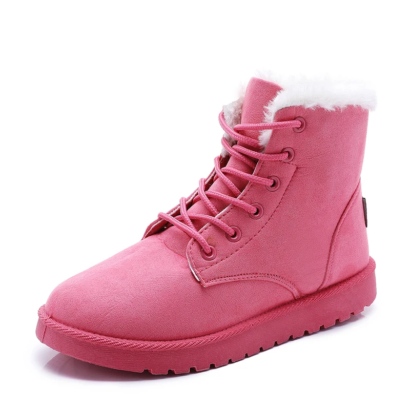 

Snow Boots Women Leather Winter Shoes Ankle Boots Faux Fur Boots Plus Size Red Shoes Woman Winter British Style Snowboots 2019