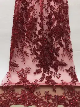 

Deep Red 3D Full Beads Lace Fabric 2019 High Quality French Net Lace Fabric African Tulle Lace Fabric for Wedding Dress EW11014