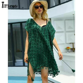 

Imcute 2020 Women Bikini Swimwear Tassel Cover Up Summer Beachwear Loose Blouse Beach Dress