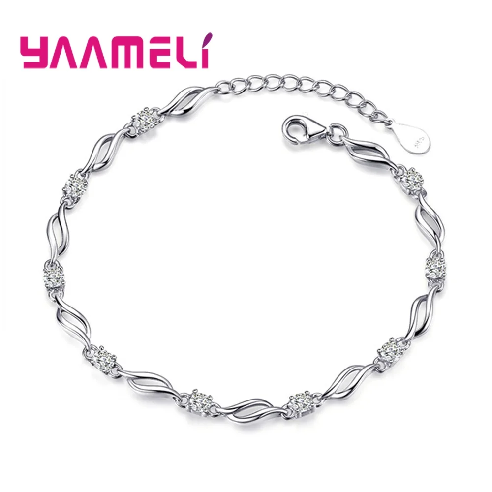 New Purple White Zircon Engagement Jewelry for Women Female 925 Sterling Silver Link Chain Bracelets Bangles Graceful Design | Украшения и
