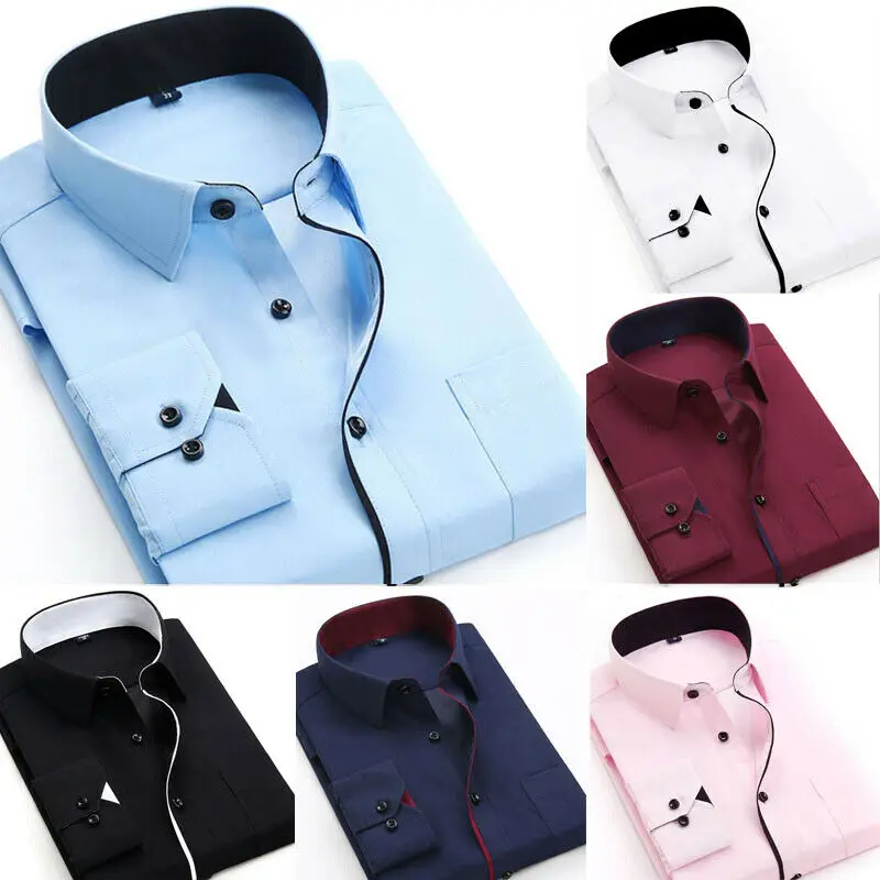 Plus Size S 4XL shion Men's Formal Long Sleeve Shirt Button Up Business ...