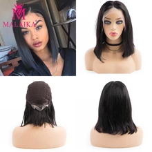 MALAIKA Рождество короткий Боб кружевные передние человеческие волосы парики бразильские прямые человеческие волосы парик для черных женщин 10-16 дюймов парик шнурка