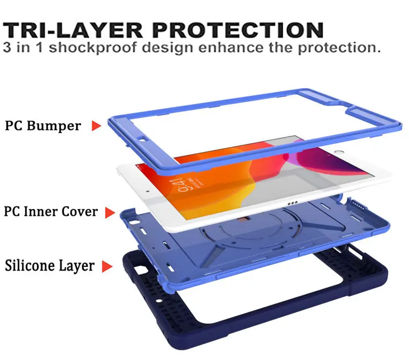 Case For iPad 10.2 Cover With Pencil Holder for Apple iPad 7th Generation Funda Shockproof Heavy Duty Wrist Shoulder Strap