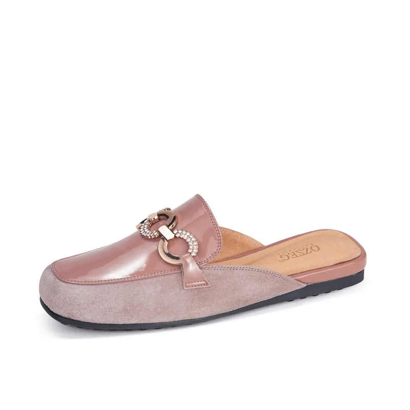 

2019 Summer New Style Relief Sole Outer Wear Closed-toe Semi-SLIPPER Women's Guangzhou Shoe Factory Genuine Leather Muller Leisu