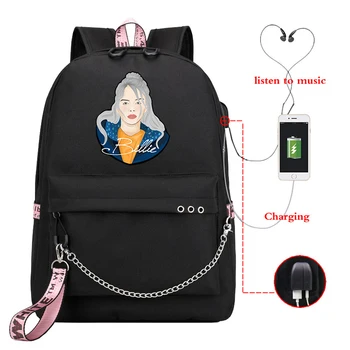 

Billie Eilish Usb Charge Chain Backpack Daily Rucksack Fashion New Casual Style Backpack Feminina Teens Boys Girls School Bag
