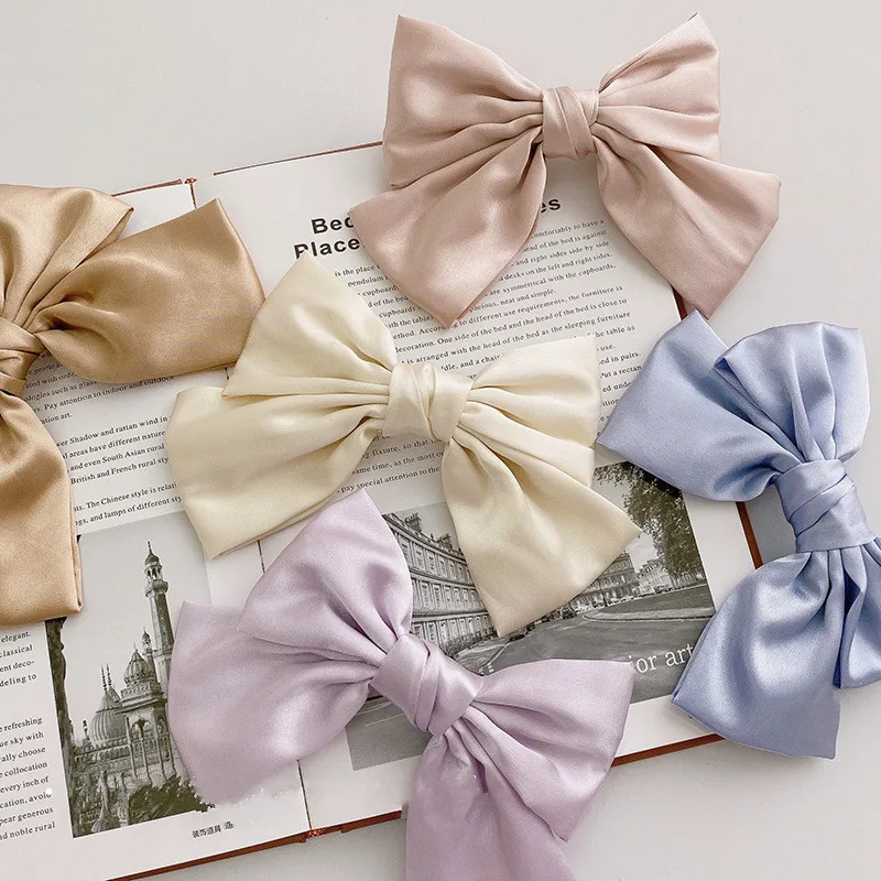 

New Cloth art Bohemian solid Satin big bow hairpin spring clip female horizontal clip sweet hair ornament accessories