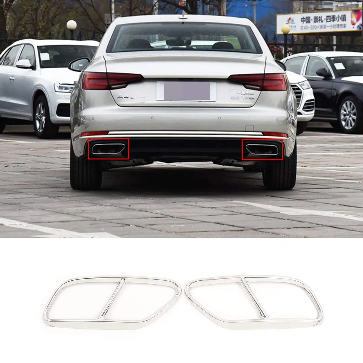 

2 pcs/set Silver Stainless Steel Exhaust Pipe Cover Trim For Audi A4L 2019
