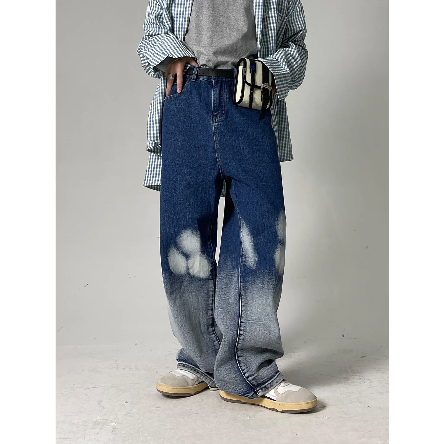 Tie dyed Vintage Men's Jeans Autumn New Gradient Straight Leg Pants Fashion Streetwear Clothing Male Casual Loose Hip Hop Jeans 1