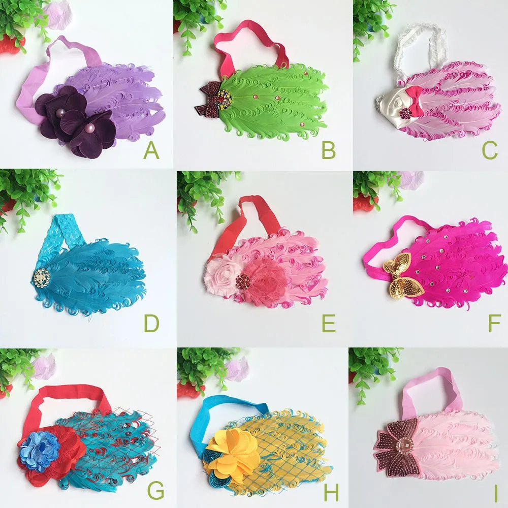 Baby Girls Newborn Headwear Baby flower bow feather headband feather baby headband girl hairbands bow hair Headbands