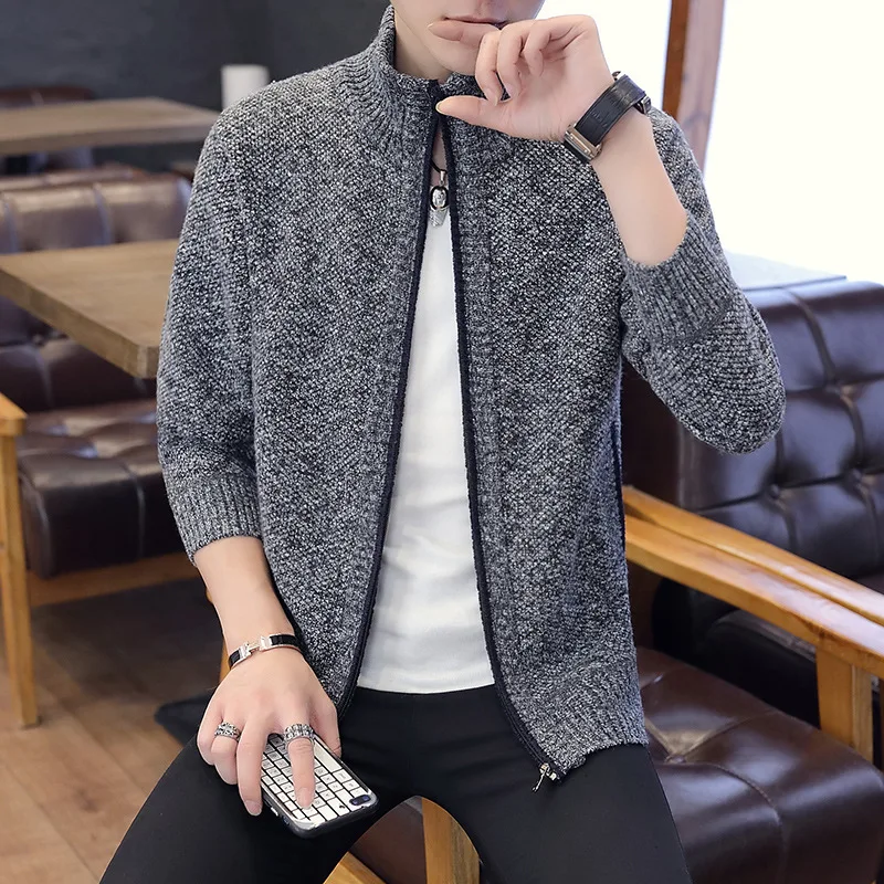 Fall and Winter 2019 Men's New Sweater Fashion Leisure Jacket Knitted Sweater Cardover Men's Sweaters