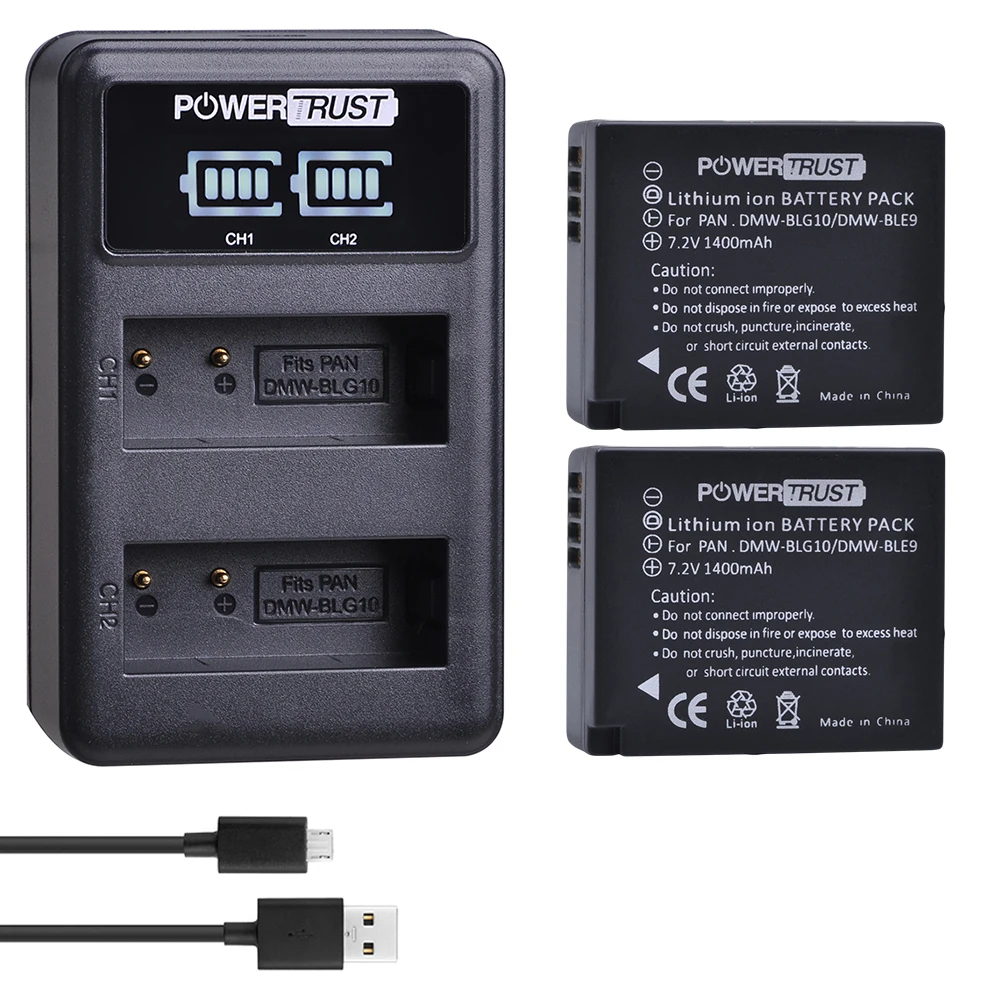 Зарядное устройство с двумя USB светодиодами для Panasonic LUMIX GF5 GF6 GX7 LX100 GX80 GX85 2 шт. DMW-BLG10
