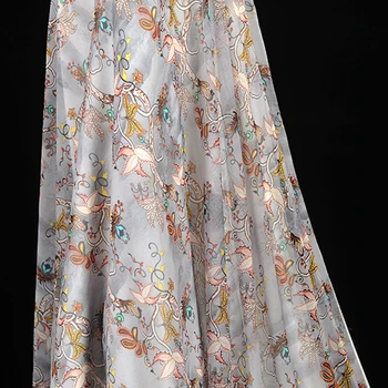

130CM Wide 8MM Floral Print Thin Stretch Gray Silk Georgette Fabric for Summer one-piece dress Shirt Clothes J240