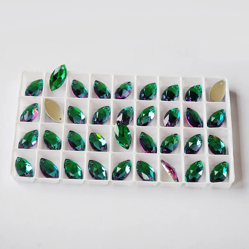 Emerald Navette стеклянные стразы кристалл AB Синий Фуксия Аметист пришивные стразы блестящие стразы для одежды - Цвет: Emerald
