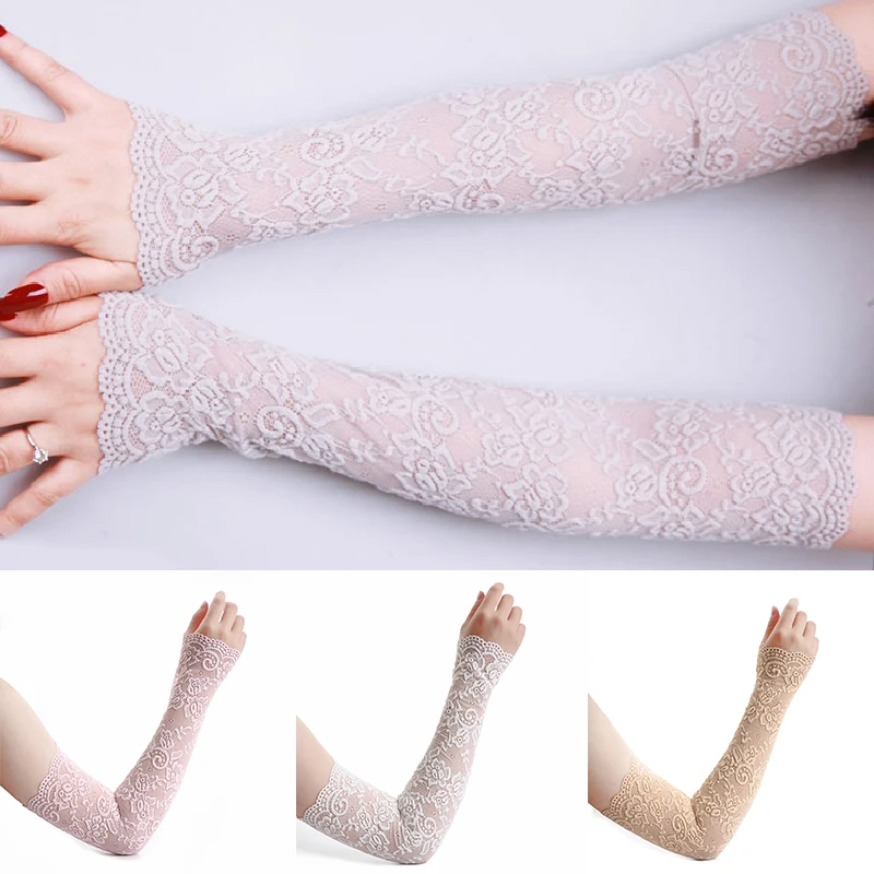 Women Sexy Lace Gloves Sunscreen Lace Arm Sleeve Fingerless Gloves Summer Breathable Fashion UV
