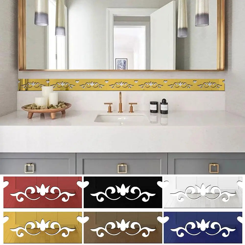 8*20cm Mirror Effect Geometric Pattern Waist Lines Self -Adhesive Waterproof Removable Wall Border Stickers for Home Decoration | Дом и сад