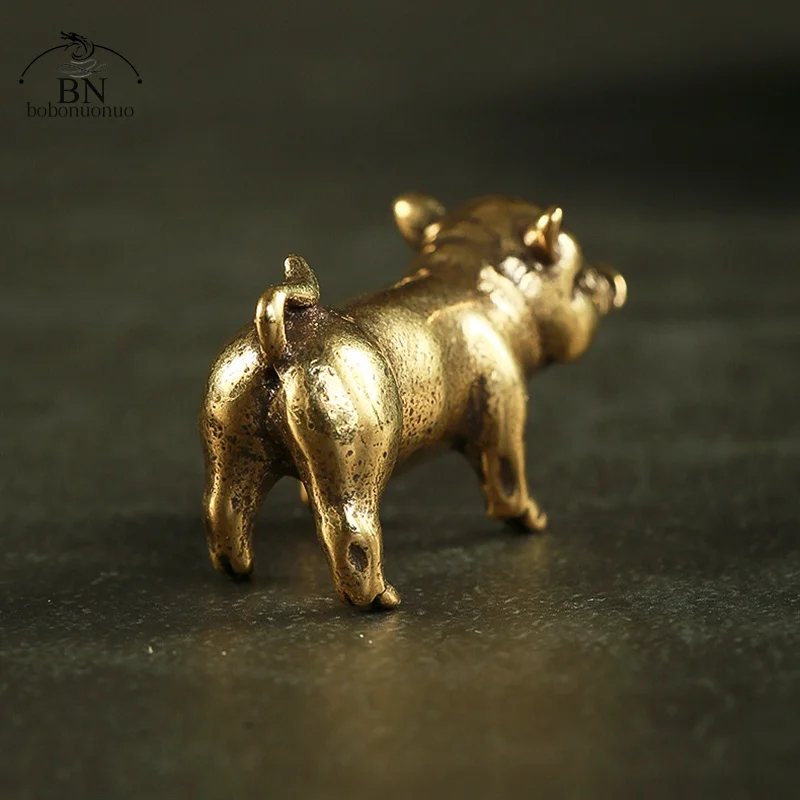Retro Brass Handmade Pig Miniatures Figurines for Tea Pets Decoration tea pet ornaments