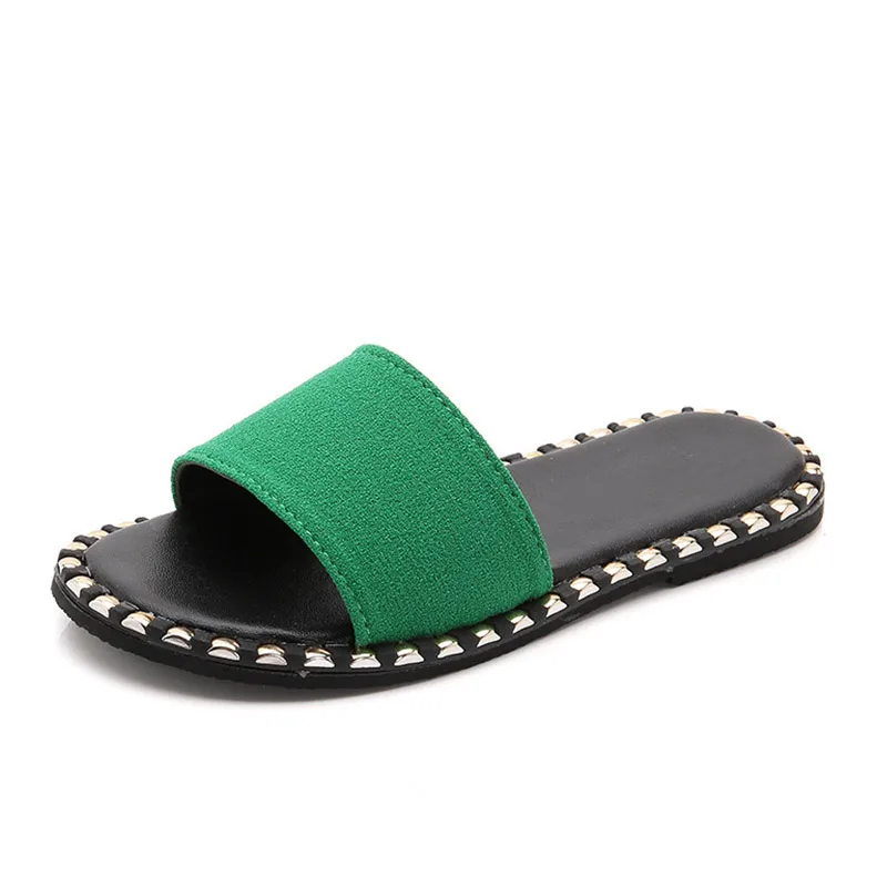 Модные летние тапочки с заклепками для девочек с мягкой толстой подошвой, милая детская обувь, черный, розовый, зеленый, бежевый цвет, размеры 26-36 - Цвет: green