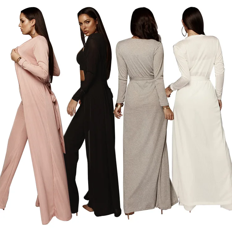 

2019 Autumn And Winter New Style Europe And America Fashion Leisure Suit Women's Elasticity Knitted Three-piece Set-Processing