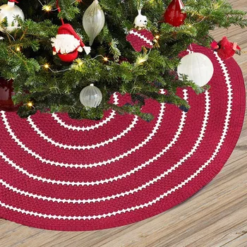 

48 inch Christmas Tree Skirt Knitting Red Round Carpet Floor Mat Christmas Decorations For New Year Christmas Tree Skirts