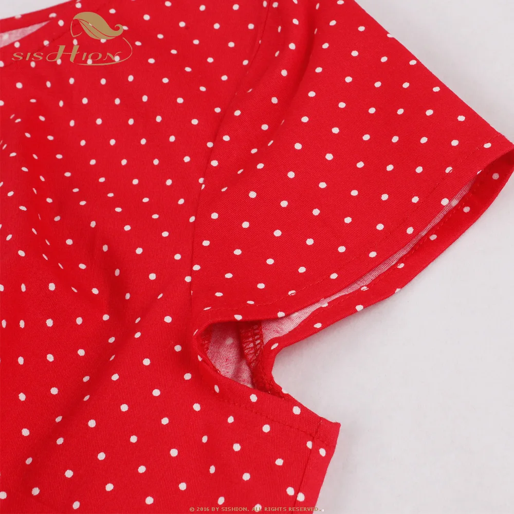 SISHION Хепберн 50s винтажное платье VD1271 короткий рукав красный горошек качели хлопок летнее женское платье с поясом