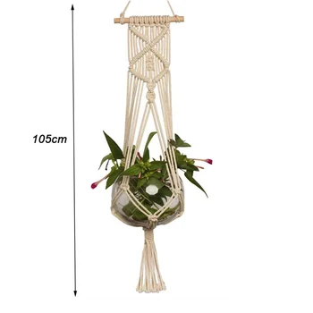 

105cm Handmade Rope Macrame Flower Pot Holder Plant Hanger Flower Pot Hanging Rope Braided Craft Wall Decoration for