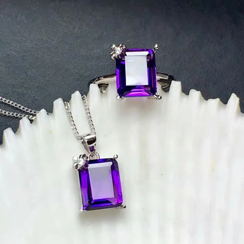 Shilovem серебро 925 пробы, Пьезоэлектричество, кольцо с аметистом, подвески, хорошее ювелирное изделие, свадебное ожерелье 8*10 мм mtz0810999agz
