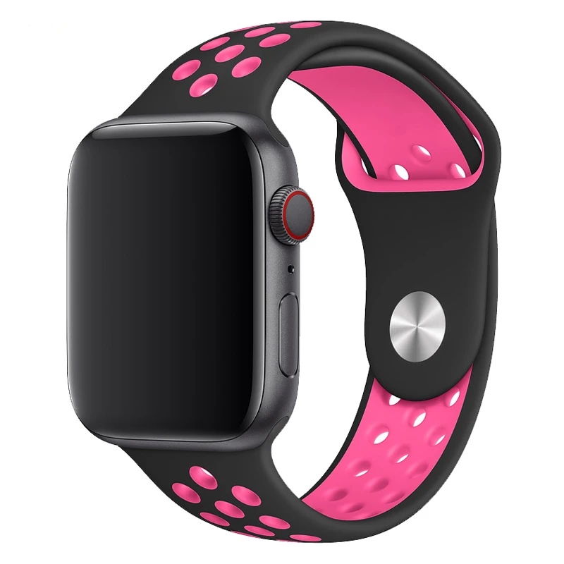 Ремешок для apple watch 42 мм 38 мм силиконовый браслет correa iwatch 5 4 3 2 44 мм 40 мм спортивный браслет pulseira apple watch 4 аксессуары - Цвет ремешка: Black Pink Blast