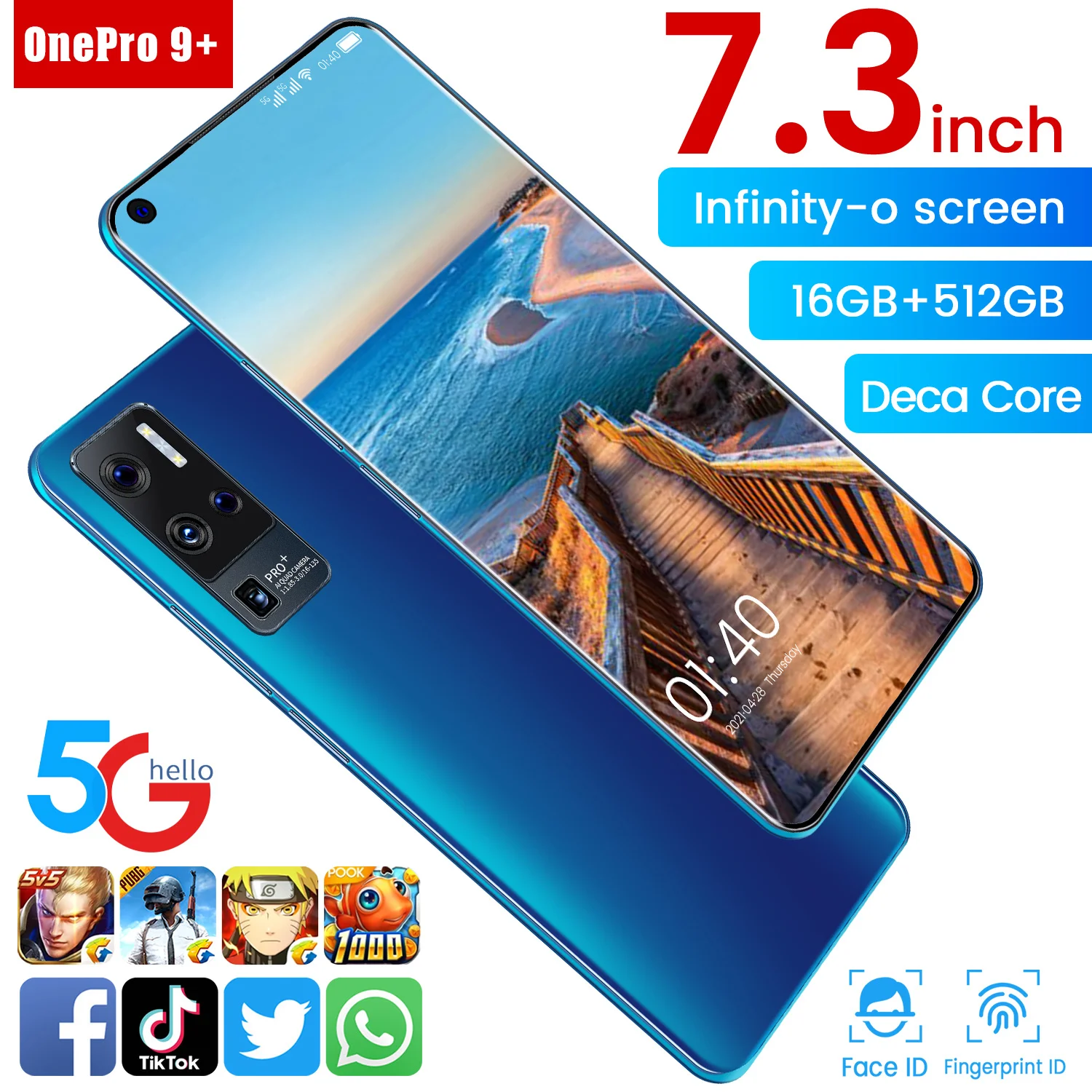 US $112.45 New OnePro 9 5G Global Version Smartphone 64MP Camera 73 Inch HD Screen Android11 16G 512G MTK6889 Deca Core Mobile Phone