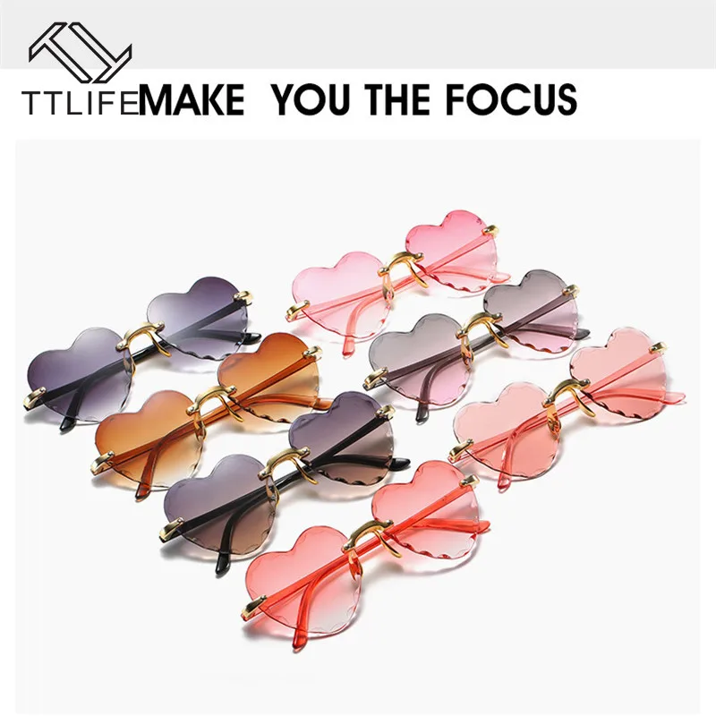 

TTLIFE Women Rimless Sunglasses 2020 Fashion Heart-shaped Sun Glasses for Wome Vintage Cute 90s Gradient Shades Eyeglasses UV400