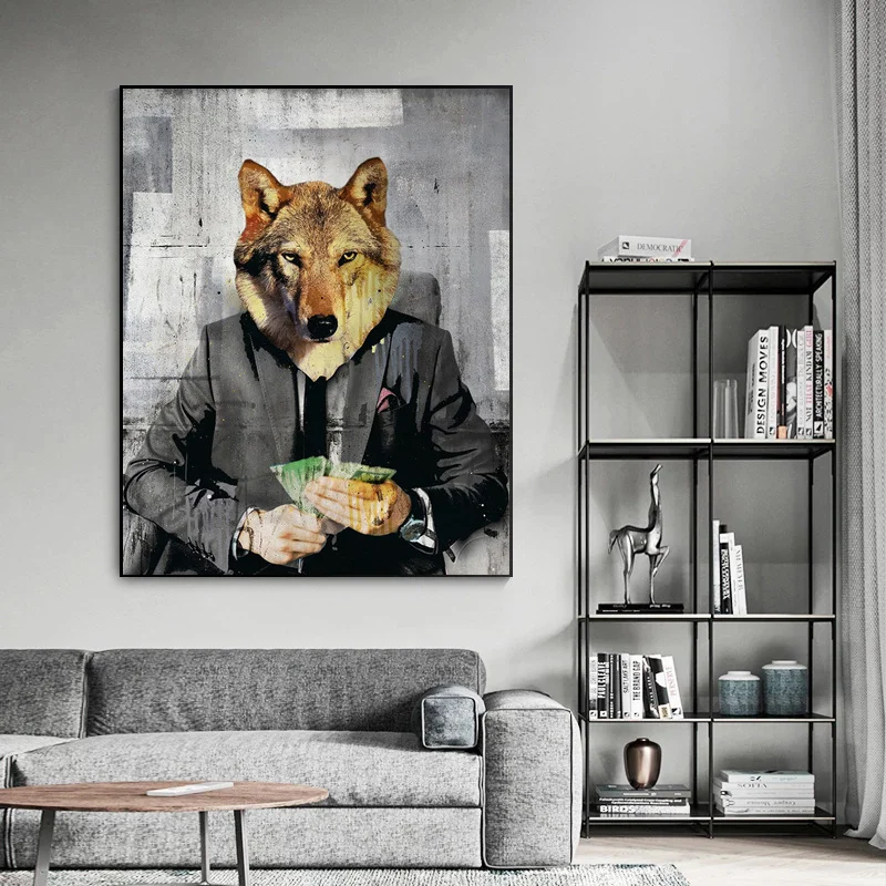 Картина на холсте волк современная поп культура холст настенное искусство стену улица офис картина для