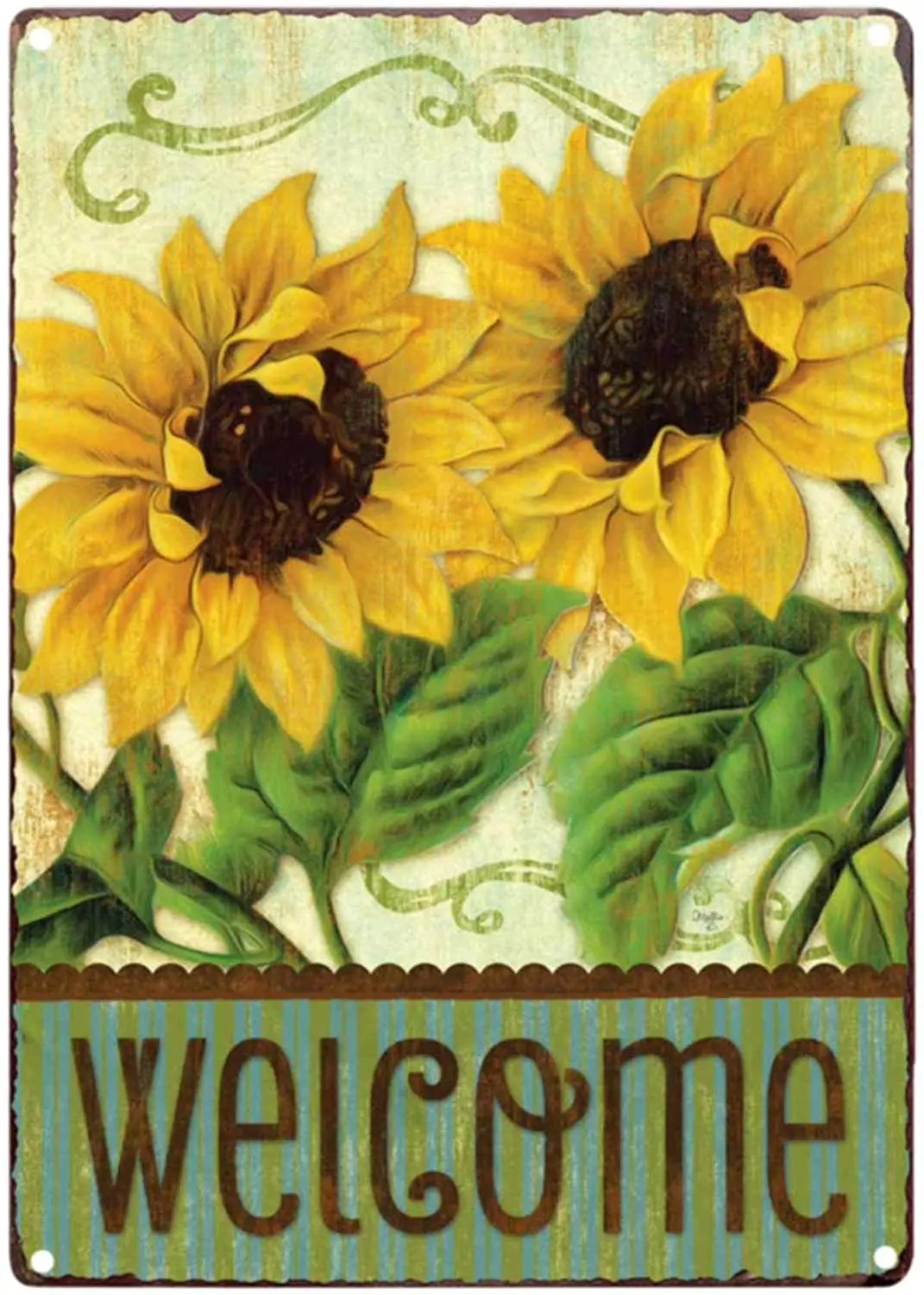 

TISOSO Welcome Sunflowers Retro Vintage Tin Bar Sign Country Home Decor for Living Room, Bedroom, Bathroom 8X12Inch