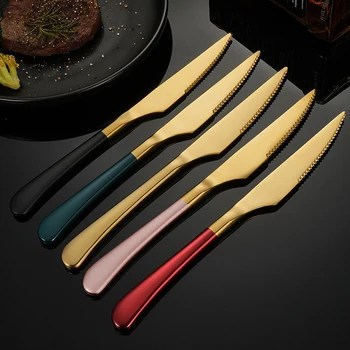 

6pcs Stainless steel steak knife with long handle thickened Western knife Western dining tableware Two sets are 10% off