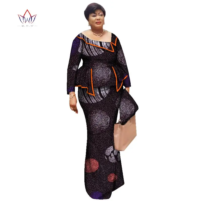 Женская африканская одежда размера плюс с o-образным вырезом размера плюс комплект с юбкой с длинным рукавом африканская одежда для женщин вечерний костюм нет WY2392 - Цвет: 20