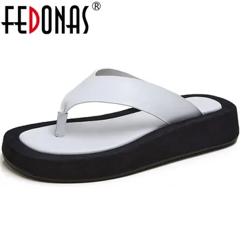 

FEDONAS Comfortable Flip Flops Slippers Female Genuine Leather Platforms Flats Women Sandals Casual Basic House Shoes Woman