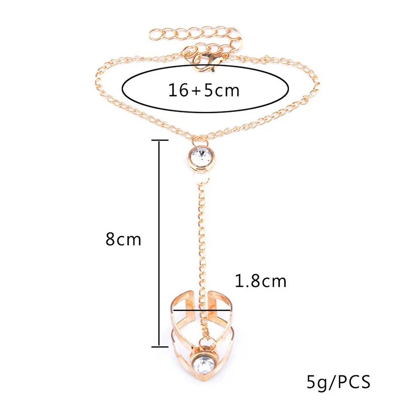Gold Big Crystal Ring Bracelet for Women Wrist Chain Jewelry Fashion Hand Back Chain Bangles Female Arm Link Ornaments
