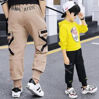 

New Fashion Kids High Waist Cargo Pants For Boys Black Khaki Trousers Boys Vintage Cargo Pants Children Cotton Trausers 3 to 11Y