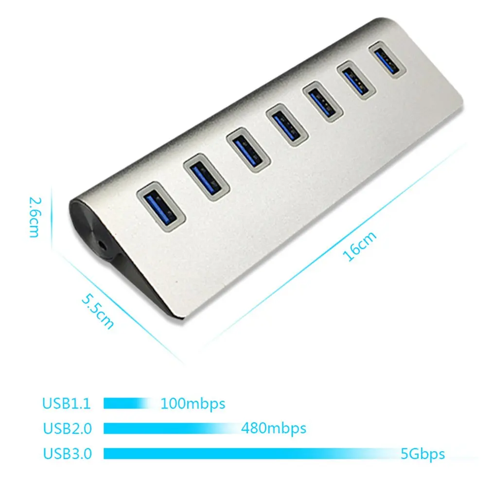 7 портов Алюминиевый USB 3,0 концентратор 5 Гбит/с высокоскоростной+ AC адаптер питания для ПК ноутбук Mac
