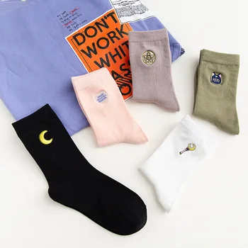 

Cute Creative cat Embroidery Cotton Women Socks Top Quality Cartoon Funny Monster Socks Hot Lovely heart Socks Fashion