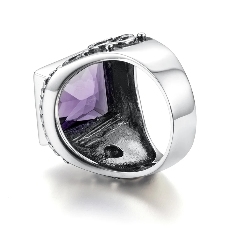 PYTALI Men's Amethyst Ring – S925 Sterling Silver Handmade Vintage Ottoman Style Ring, Sizes 4-16 - View #9
