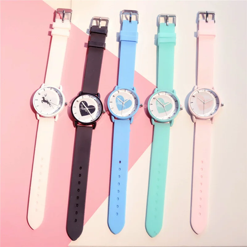 

Trend Simple-Style Silicone Watch Three-piece Set Heart Couples GIRL'S Watch Set