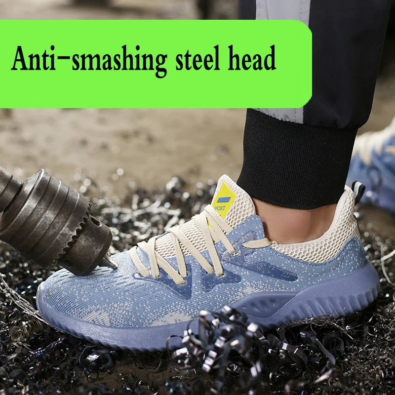 Flying Woven Labor Insurance Shoes Smash-proof Puncture Safety Safety Shoes Lightweight Breathable Mesh Sports Work Shoes Men