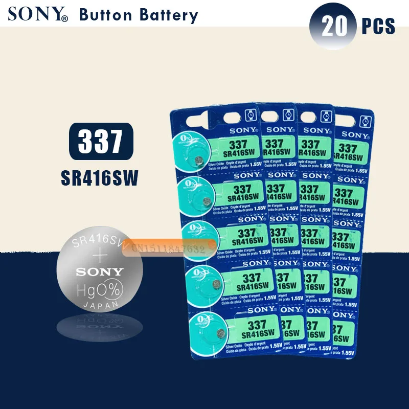 20 шт. sony 337 SR416SW 1,55 в оксид серебра часы батарея SR416SW 337 Кнопка монета сотового Сделано в Японии