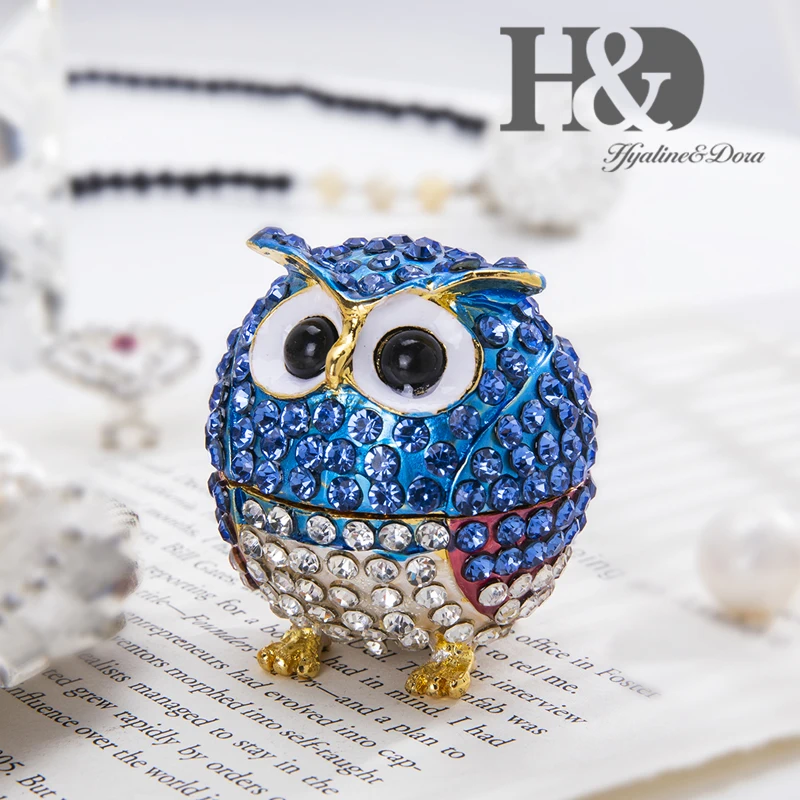 H& D шарнирные хрустальные украшения синяя Фигурка Совы безделушки коробки ювелирные изделия Коллекционная коробка Рождественский подарок декоративный орнамент для дома