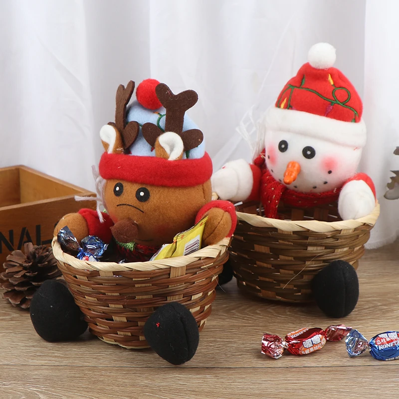 1Pcs Christmas Candy Basket Storage Xmas Gift Holder Basket Home Desktop Decor Santa Claus Party Kids Gifts Storage Basket