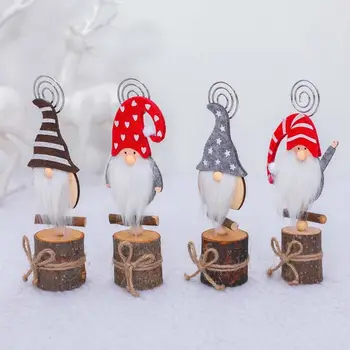 

4pcs/set Christmas Swedish Gnome Santa Photo Clip Stand Wooden Table Number Name Place Card Holders