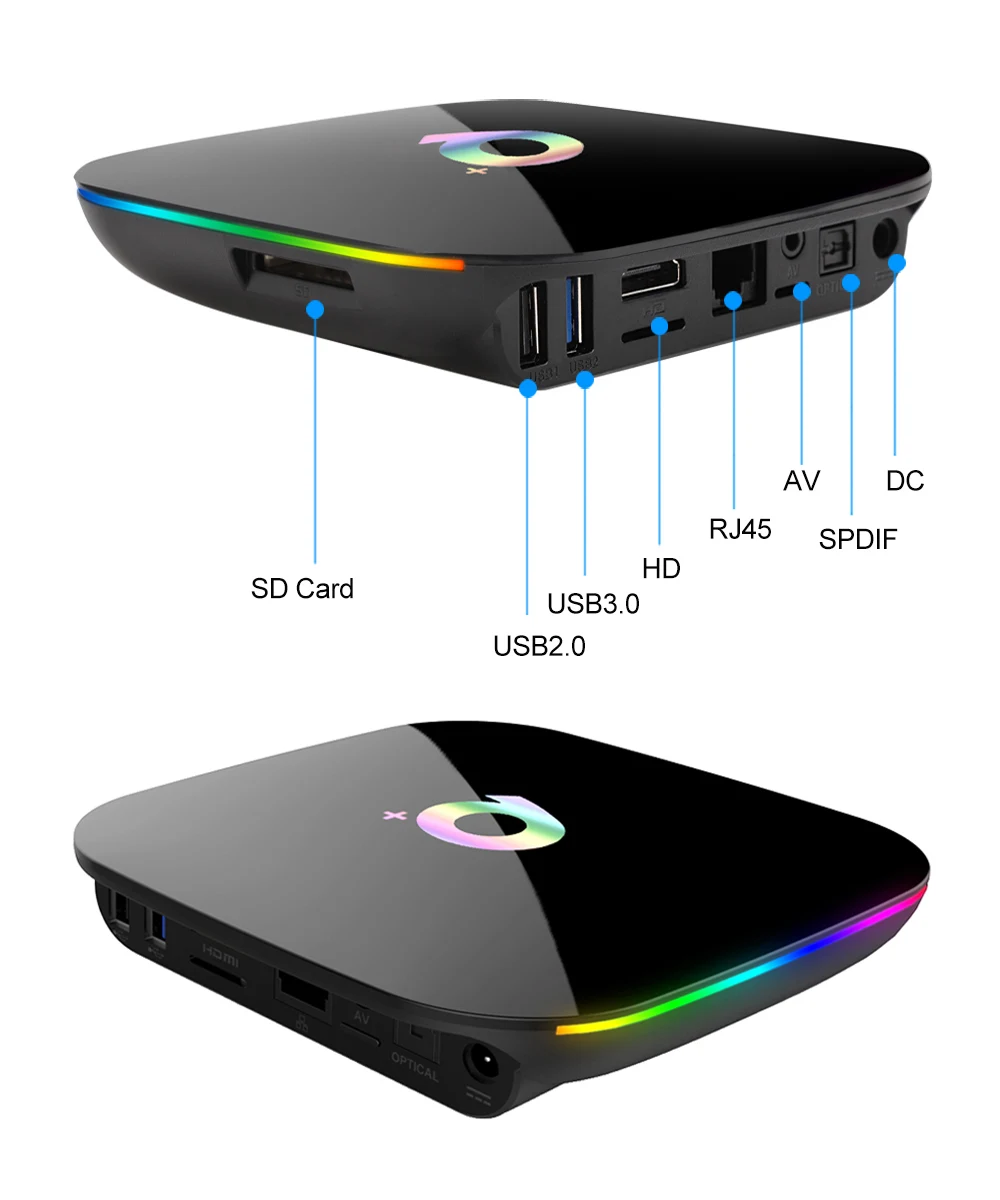 Android 9.0 TV Box Q Plus Allwinner H6 6K Smart TV Box 4GB 64GB 32GB Quad Core USB3.0 Play store Youtube Q Plus Wifi Set Top Box