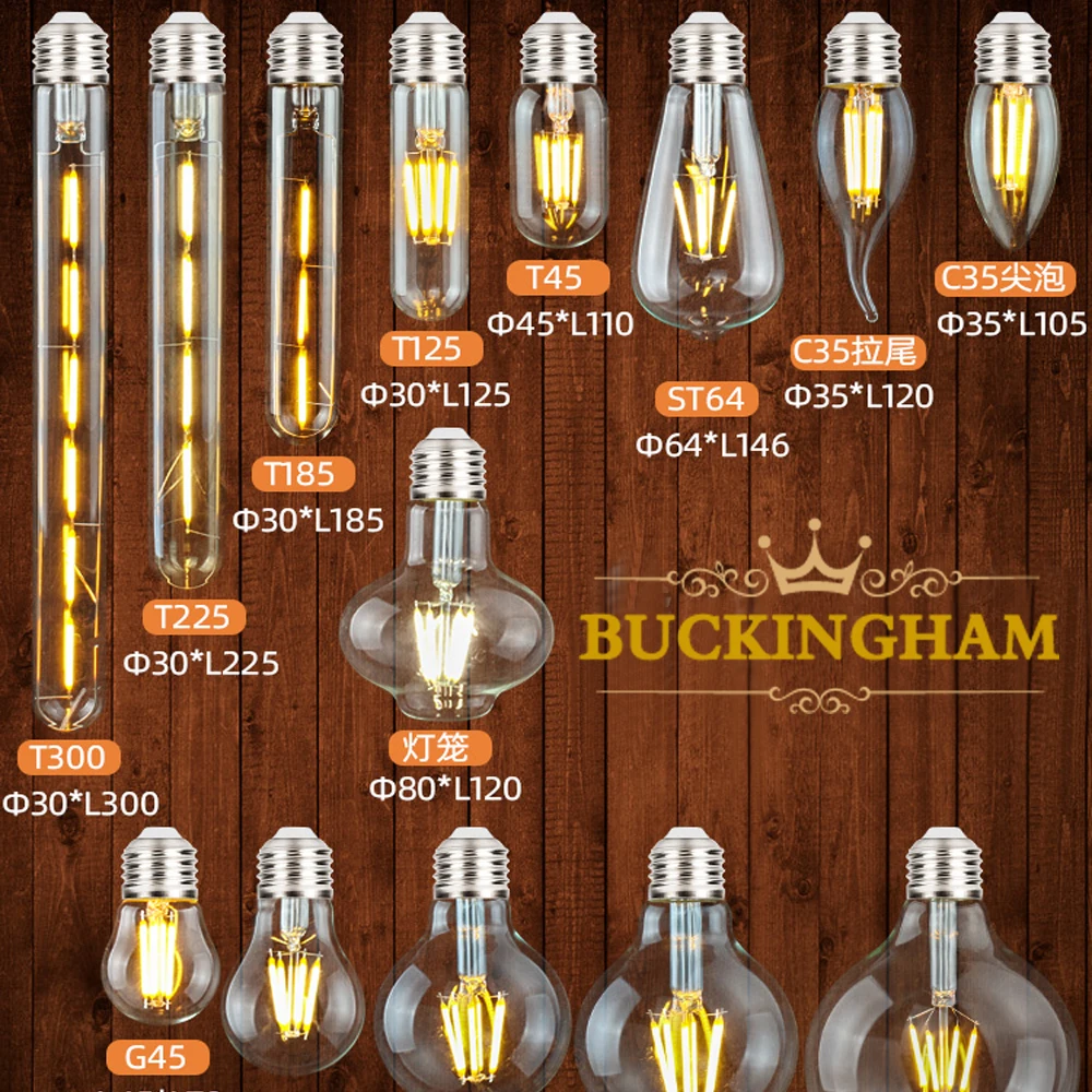 Vintage Edison Bulbs E27 Screw Cap Dimmable Filament 25W-60W ST64 G80 G95 T300 