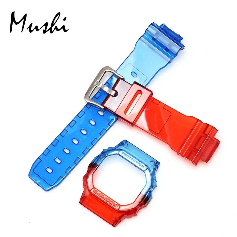 Red with blue Часы Ms ремень для объектива с оптическими зумом Casio GW-M5610 G-5600E GW-S5600 прозрачный Для мужчин пряжкой Смотреть полоса чехол+ инструмент - Цвет ремешка: Red with blue