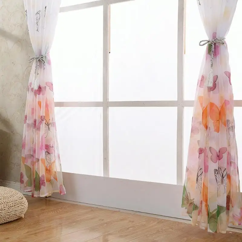 Красочные бабочки офсетная печать выгоревшая занавес Sheer Organdy панель